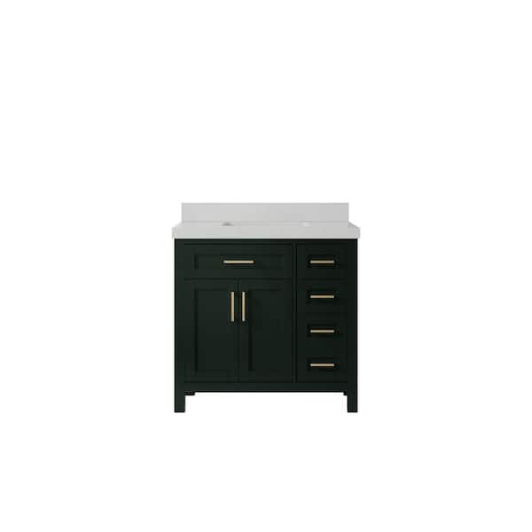 Willow Collections Cambridge 36 in. W x 22 in. D x 36 in. H Center Sink Bath Vanity in Dark Green with 2 in Carrara Quartz Top