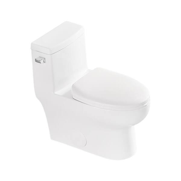 Logmey 1.28 GPF Single Flush Elongated Toilet in White Ceramic with Soft Close Seat