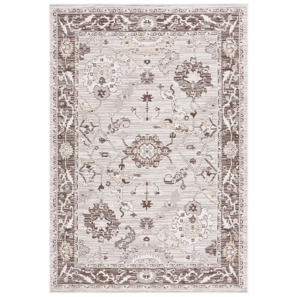 Sunrise Gray/Beige Black 4 ft. x 6 ft. Floral Border Reversible Indoor/Outdoor Area Rug
