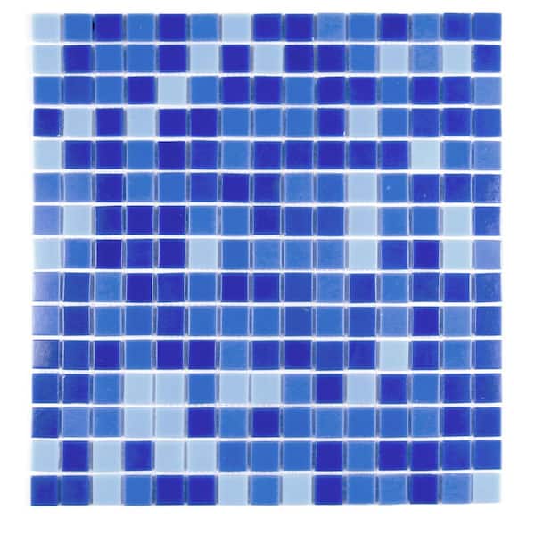 Swimming Pool Blue Square Mosaic 13 in. X 13 in. Glass Wall Pool And Floor Tile (13.8 sq.ft./Case)