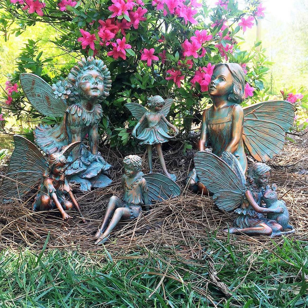 Bronze Patina Resin Fairy Garden Statue with Wings