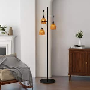 65 in. 3-Light Brown Tree Floor Lamp with Shades