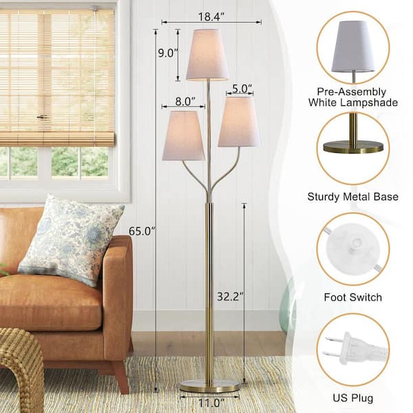 Maxax 65 in. White Vintage Tree 3-Light Standard Living Room