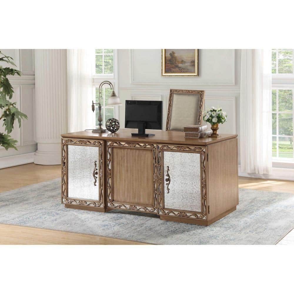 66 in. Rectangular Brown Engineered Wood 0-Drawer Computer Desks