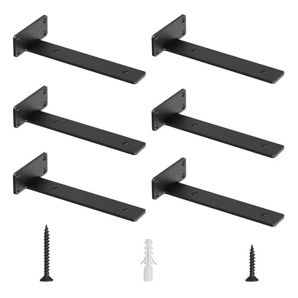 Angel Sar 10 in. Black Metal Floating Heavy Duty Industrial Shelf Brackets for Shelves Support DIY (6-Pack)