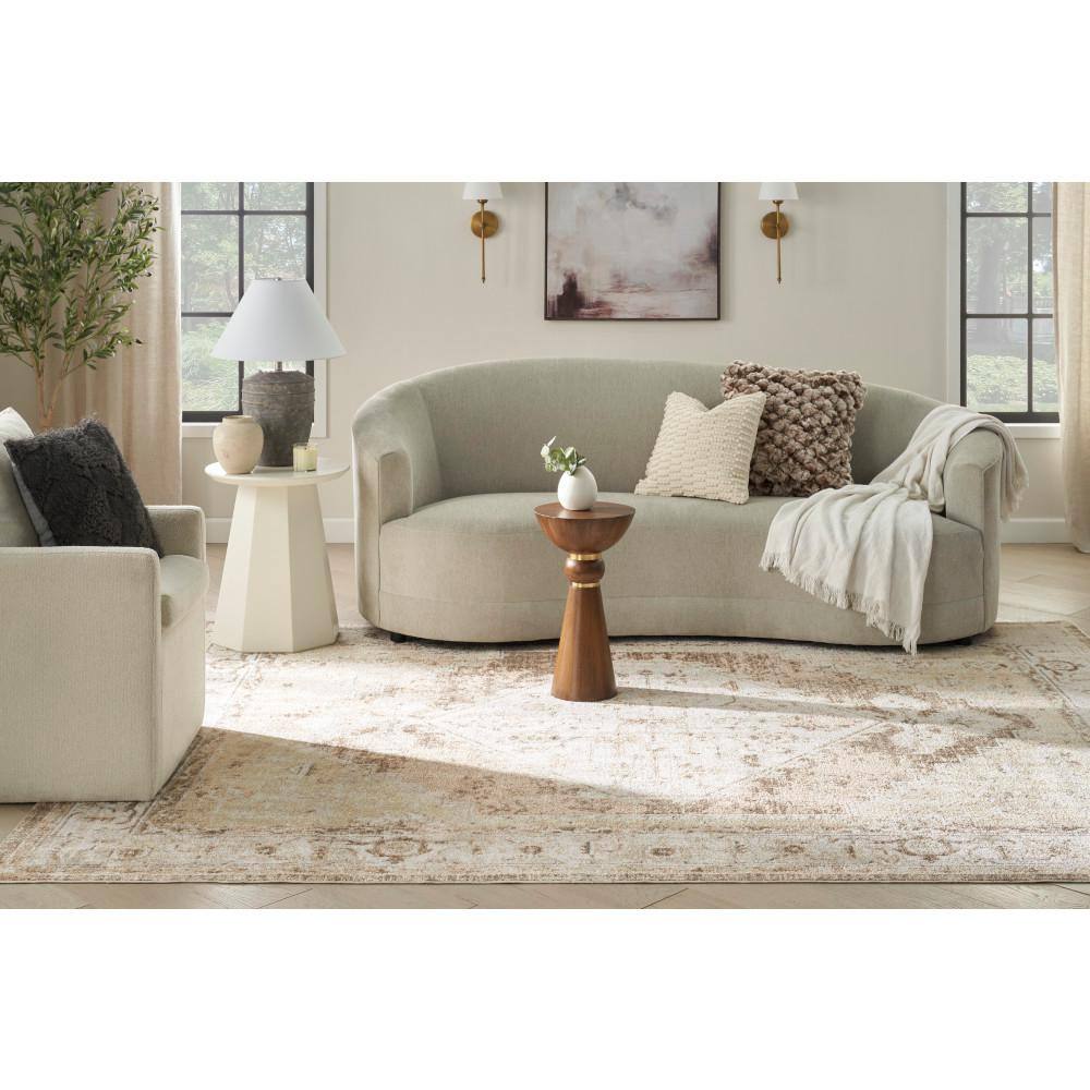 Astra Beige Floral Synthetic Rectangular Washable Area Rug