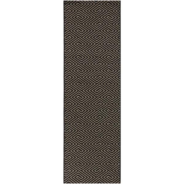 Hampton Bay Black 2 ft. x 7 ft. Runner Concentric Tiles Indoor/Outdoor Area Rug