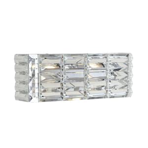 Evelyn Crystal Rectangle 17.5 in. 2-Light Chrome Iron/Crystal Glam Modern LED Vanity Light