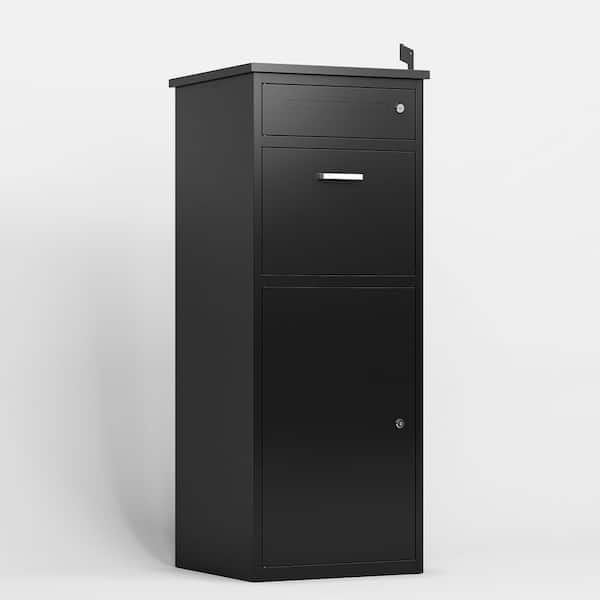 6.84 cu. ft Package Delivery Box for Outside with Lock, Heavy-Duty Steel Package Drop Box with Anti-Theft Design, Black