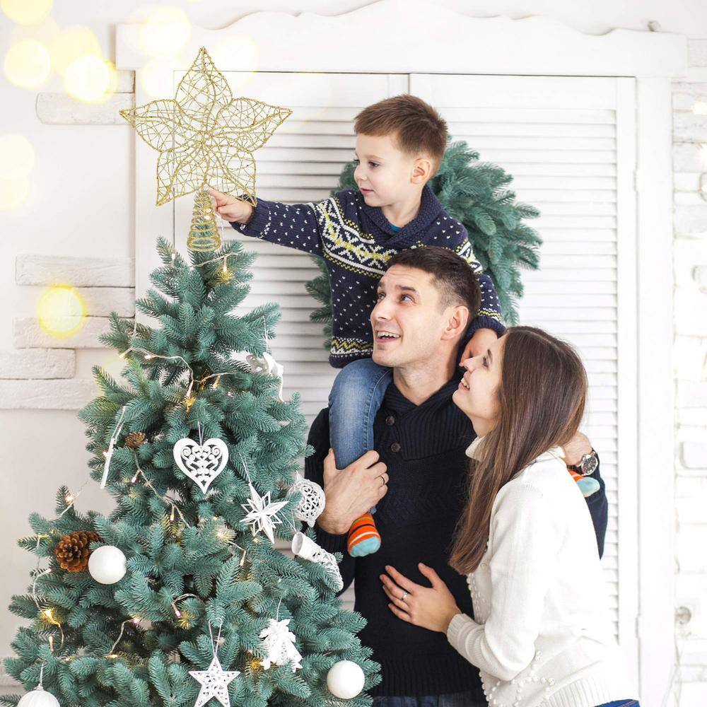 Gold Glitter Wire Star Christmas Tree Topper, 10-inch