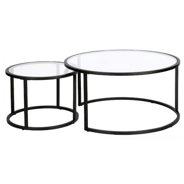 Meyer&Cross Watson 35 in. Blackened Bronze Round Glass Top Coffee Table with 2 Nested Tables