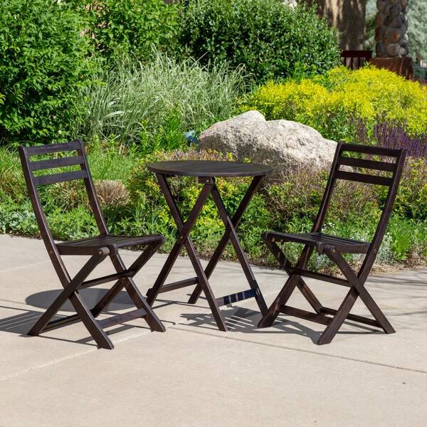 Elegant Eucalyptus 3-Piece Espresso Round Outdoor Bistro Set with