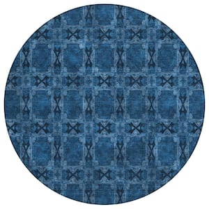 Chantille ACN564 Navy 8 ft. x 8 ft. Round Machine Washable Indoor/Outdoor Geometric Area Rug
