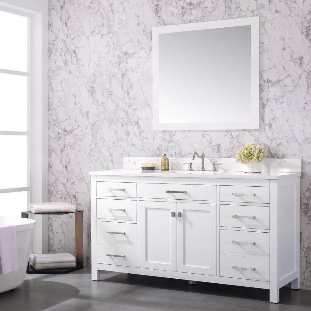 Jasper 60'' White Freestanding Single Bathroom Vanity with Carrara Top