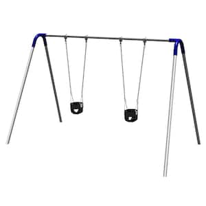 Playground Single Bay Commercial Bipod Swing Set with Tot Seats and Blue Yokes