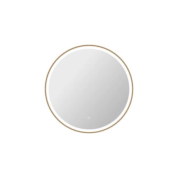 32 in. W x 32 in. H Round Framed LED Wall Mirror in Satin Gold
