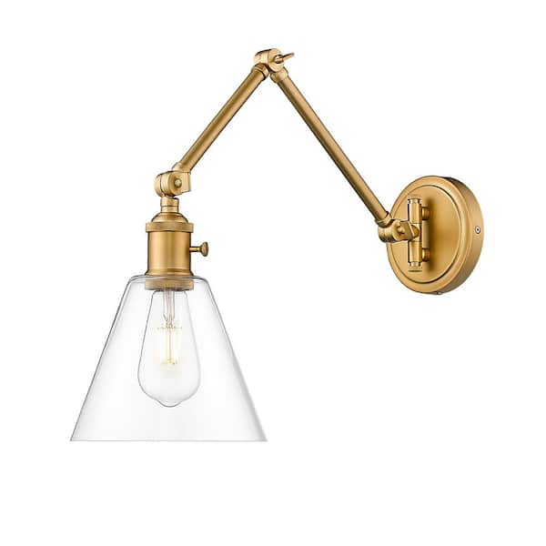 Unbranded Gayson 7.75 in. 1-Light Rubbed Brass Wall Sconce with Rubbed Brass Steel Shade and No Bulb Included