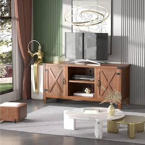 58 in. Farmhouse Walnut TV Stand Fits TV's up to 65 in. with Cabinets and Adjustable Shelves