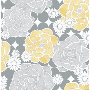 Retro Yellow And Gray Floral Vinyl Peel & Stick Wallpaper Roll (Covers 30.75 Sq. Ft.)