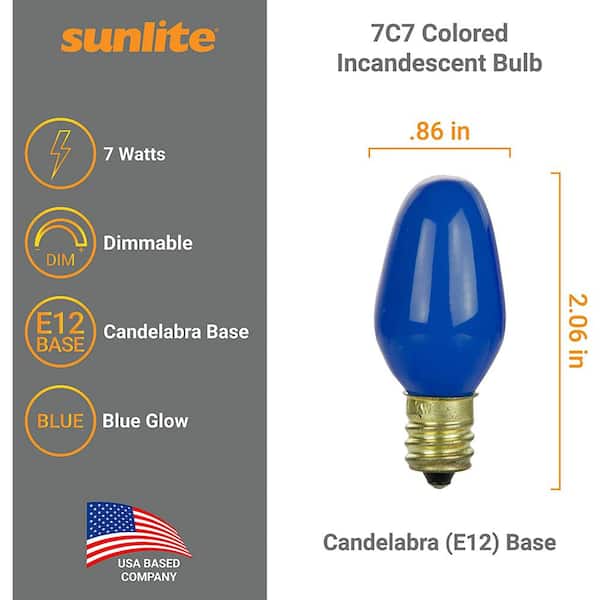Sunlite 7-Watt C7 Small Night Light Candelabra E12 Base Blue Colored  Incandescent Light Bulb (25-Pack) HD03736-1 - The Home Depot