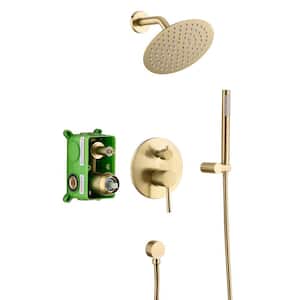 Modern 1-Handle 1-Spray Shower Faucet 1.8 GPM with Hand Shower in Brushed Gold (Valve Included)