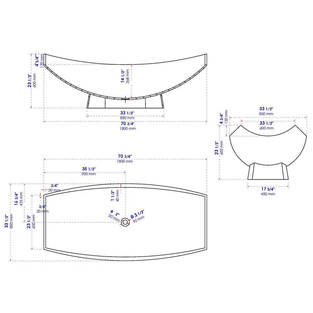 71" White Matte Solid Surface Freestanding Hammock Bathtub