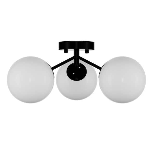 Raleigh 17 in. 3-Light Black Modern Minimalist Dimmable Semi- Flush Mount
