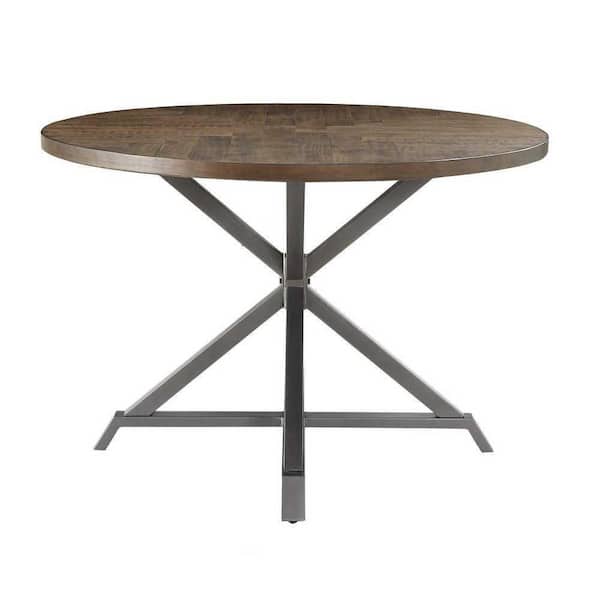 EVERGLADE HOME Ivins 45 in. Round Burnished Brown Wood Top Dining Table with Gray Metal Frame (Seats 4)