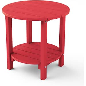18 in. Red Round Plastic Adirondack Outdoor Double Layer Patio Side Table