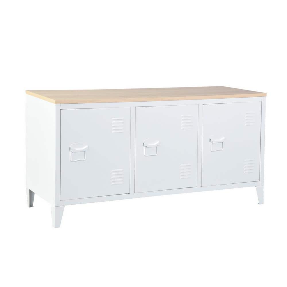 Matapouri 3-Door Light Brown Wood Top Metal Cabinet price history on PriceWatchPro