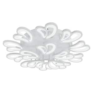 Modern 37.79 in. Petals White Acrylic Dimmable LED Flush Mount Flower Ceiling Light with Remote