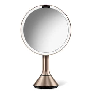 9.1 in. x 15.1 in. Lighted Magnifying Tabletop Makeup Mirror in Rose Gold Stainless Steel