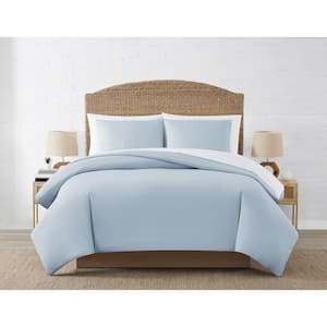 Seascape 3-Piece Blue Solid Polyester Microfiber Full/Queen Duvet Cover Set