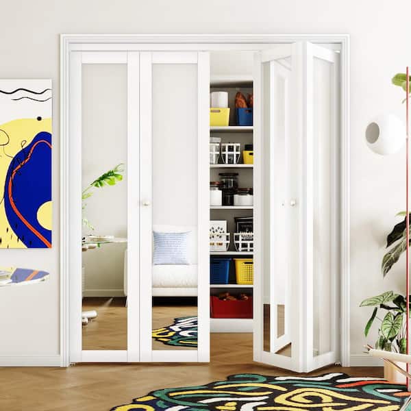 72 in. x 80 in. (Double 36 in. Doors) Solid Core, Mirrored Glass, White, MDF Bi-Fold Interior Door with Hardware Kits