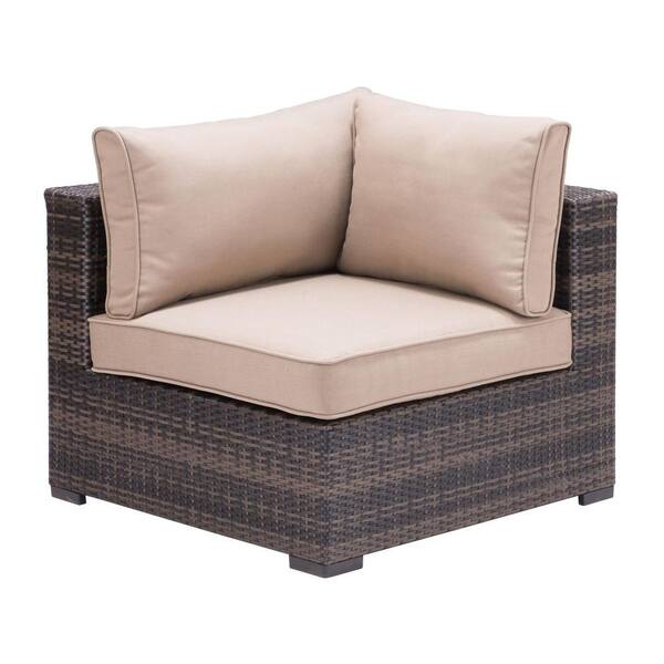 ZUO Bocagrande Brown Patio Sectional Corner Chair with Beige Cushion