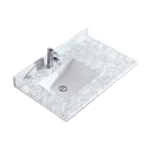 Odyssey 36 in. W x 22 in. D Carrara Marble Vanity Top in White with White Rectangular Single Sink
