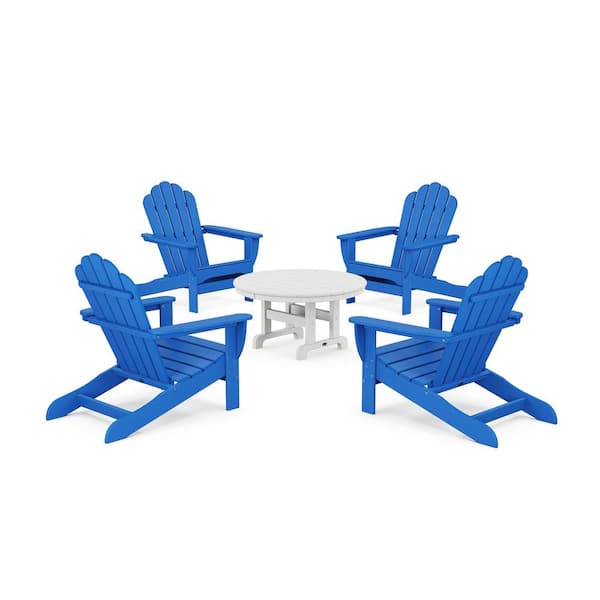 Trex Outdoor Furniture Pacific Blue 5-Piece Plastic Patio Conversation Set in Oversized Adirondack Chair Monterey Bay