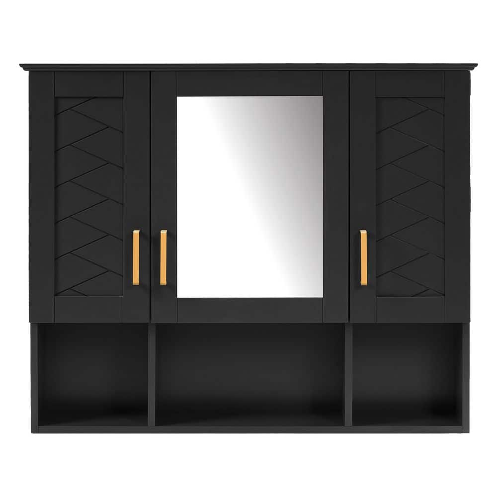 35 in. W x 28.7 in. H Rectangular MDF Medicine Cabinet with Mirror in Black with Adjustable Shelf & Soft Close Door price history on PriceWatchPro