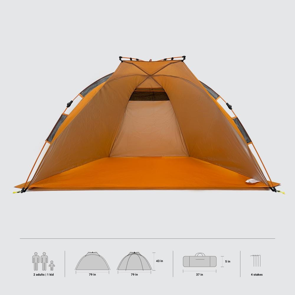 Orange Polyester Pop-Up Beach Sun Shelter with 1 Door