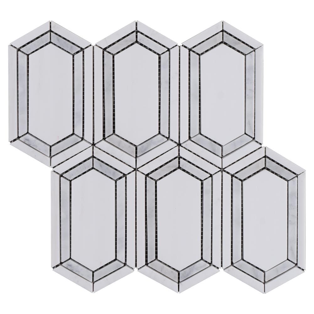 MOLOVO Natural White and Gray 12.01 in. x 12.01 in. Geometric Polished ...