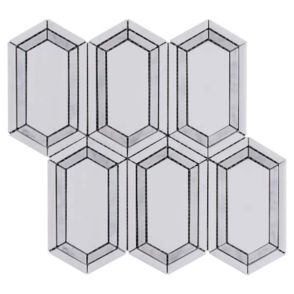 MOLOVO Natural White and Gray 12.01 in. x 12.01 in. Geometric Polished Marble Mosaic Tile (10.1 sq. ft./Case)