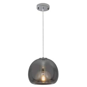 1-Light Chrome and Smoke Gray Globe Pendant Light with Glass Shade, Adjustable Hanging Length