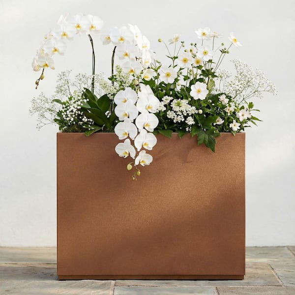 24 in. Brown Metal Rectangular Planter Box-Outdoor Garden Flower Container
