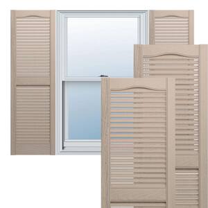 14.5 in. W x 35 in. H TailorMade Cathedral Top Center Mullion, Open Louver Shutters - Wicker