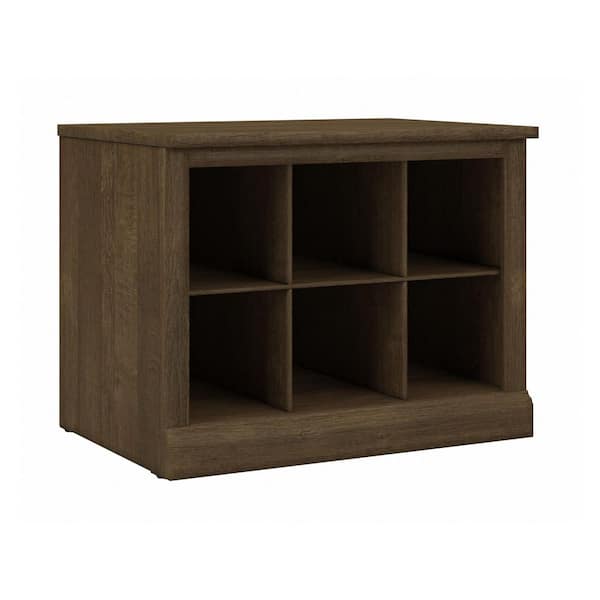 Bush Furniture Woodland 19.29 in. H x 24.49 in. W Ash Brown Shoe Storage Bench with Shelves