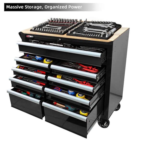 Heavy Duty 42.1 in. W x 18.1 in. D 9-Drawer Black Steel Rolling Tool Cabinet