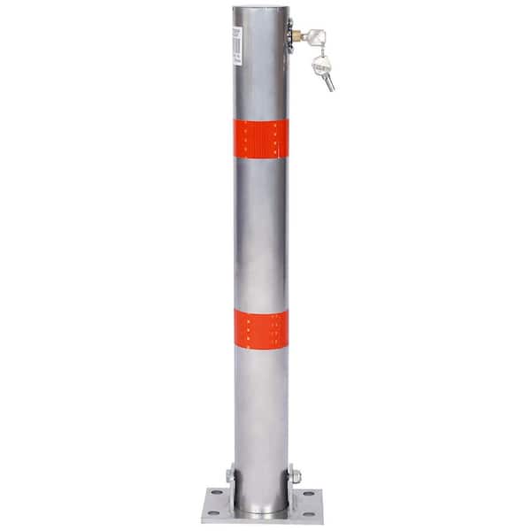 27.6 in. H Round Gray Steel Parking Bollard Posts with Lock for Entrance,Sidewalk,Bicycle Lane or Parking Lot