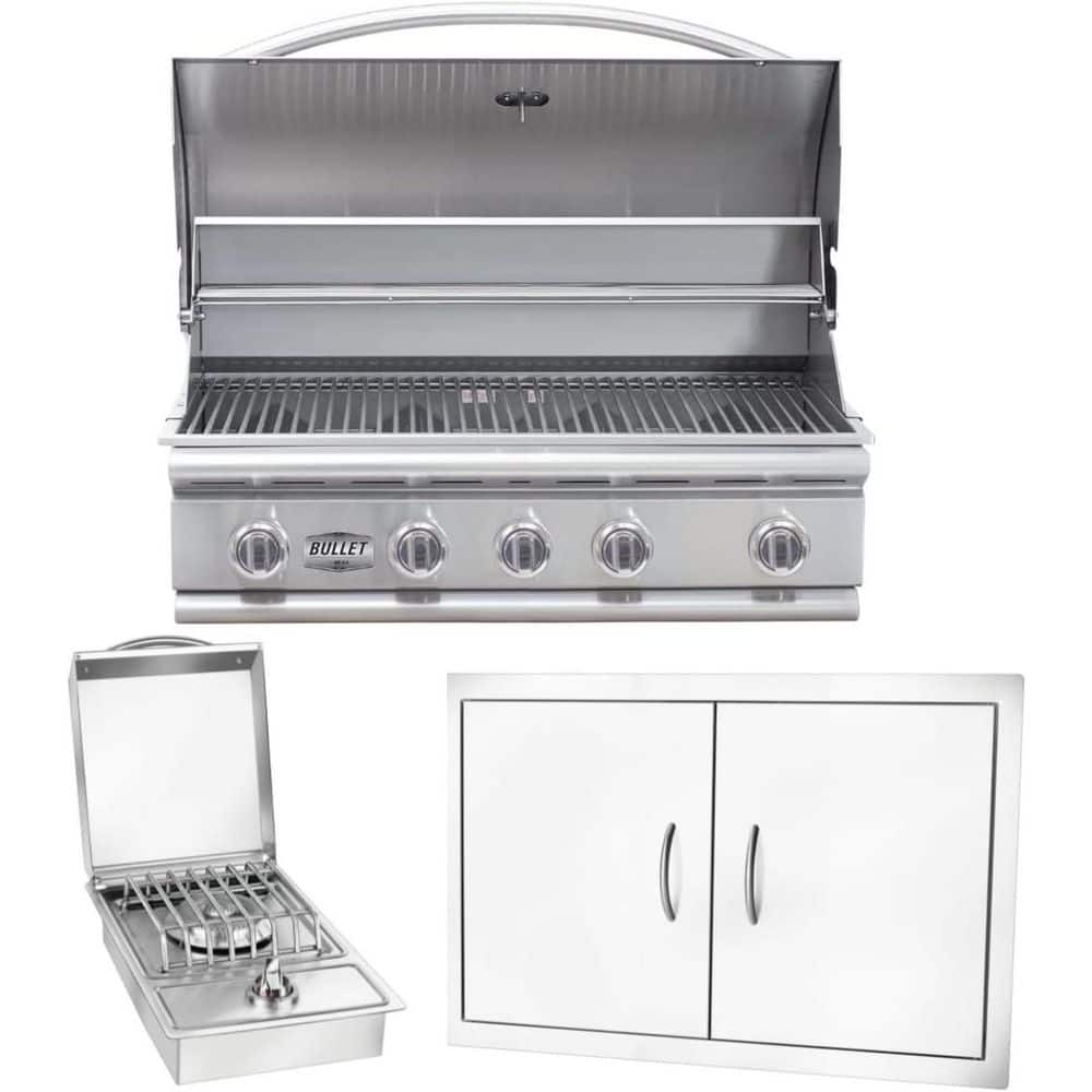 Bullet Series 5-Burner Built-In Natural Gas Grill 38 in Stainless Steel with Double Access Door and Side Burner