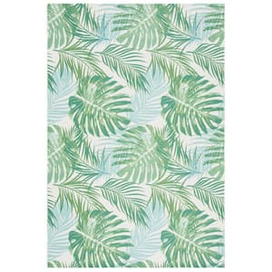 Barbados Green/Teal Doormat 3 ft. x 5 ft. Floral Indoor/Outdoor Patio Area Rug