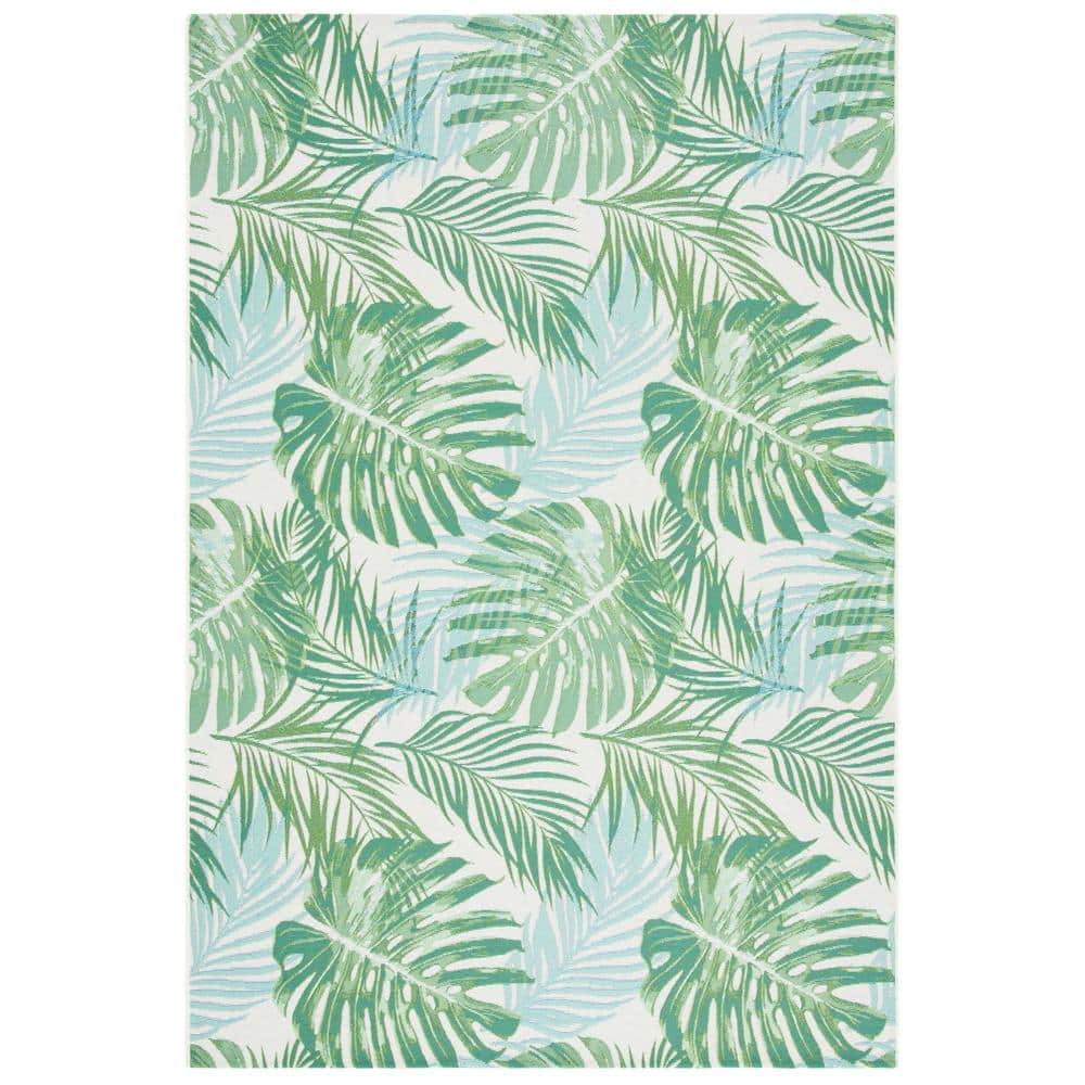 Green and Teal Tropical Palm Leaves Indoor/Outdoor Area Rug